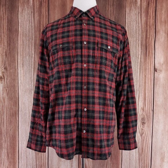 Carbon 2 Cobalt Mens Large Black Red Plaid Lined Flannel 2 Pockets L/S Shirt - Picture 2 of 16